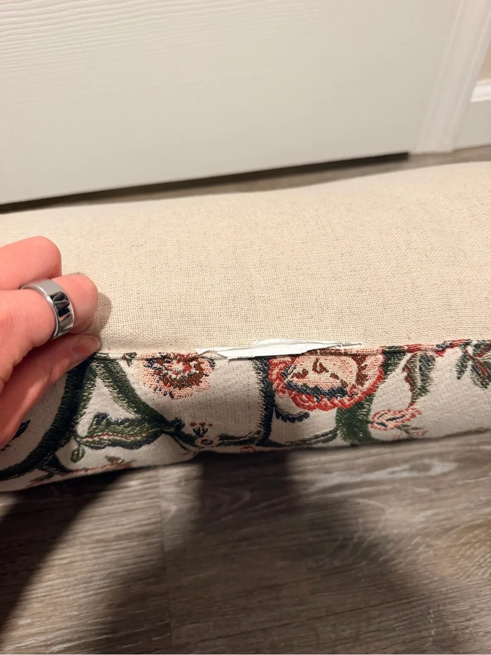 Threshold Cream Lumbar Pillow with Green and Rust Floral Embroidery